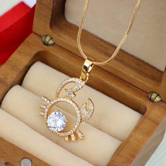 "Cancer Zodiac Rose Gold Pendant with Sparkling CZ Stone Center, XPPT1542 - Picture 10 of 13